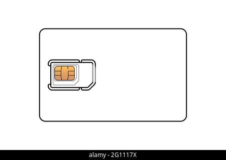 Carte sim pour téléphone portable avec modèle linéaire de puce EMV standard, micro et nano.Maquette du symbole de carte en plastique sur une illustration isolée vectorielle sur fond blanc Illustration de Vecteur