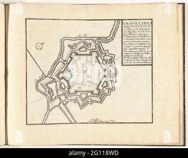 Carte Gravelines, env. 1693-1696; Graverines Grevelingen et Flamand, ville forte des Pais Bas, dans le Comté de Flandre (...); le Théâtre de la guerre, danse les pays-Bas, ou représentation des Principales Villes qui sont et Flandres, Hainaut, Brabant & c. Avec leurs fortifications (...) Volume Premier. Carte des renforts à la ville flamande de Gravelines (Grevelingen). Fait partie de la première partie de l'image : le Théâtre de la guerre, danse les pays-Bas, publié en 1696. Cette section contient 25 plaques avec plans (de Sébastien le Prercent, seigneur de Vauban) de ci fort renommé Banque D'Images