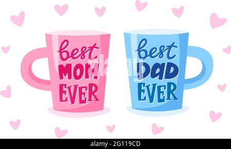 Cadeau de fête des mères et de fête des pères. Meilleure maman et meilleur papa jamais lettrage sur la tasse. Présenter le concept des parents, illustration vectorielle Illustration de Vecteur