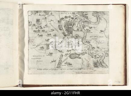 Carte de Neuss et environs, 1585; série 9: Événements néerlandais et allemands, 1583-1587. Carte de Neuss et environs, 1585. Épisode de la guerre de Keulse. Avec légende d'une règle en allemand. Numéroté : 94. Banque D'Images