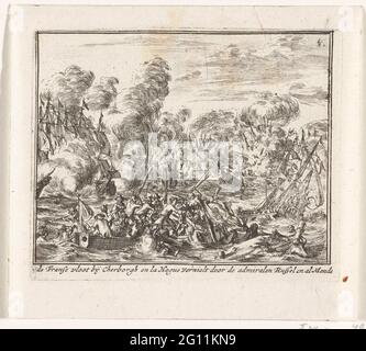 La bataille de Cape la Hogue, 1692; la flotte française de Cherborgh et la Hogue détruit par l'Admiralen Russel et tout le monde; chronique de la maison Stuart; Cornyck ou Stuarts Noolot Synde toutes les catastrophes et le ventre pré-inaugurales que T 'Since son début à then Tyt que stemme a transféré syn. Bataille de Cape la Hogue. Bataille en mer où les Français ont été signalés par la flotte combinée de l'Angleterre et de la République, 29 mai au 3 juin 1692. Partie d'une série sur les fortunes de la famille royale anglaise de Stuart de 1558-1711, dont sont inclus ici, seize imprime la bataille entre Jacobus Banque D'Images