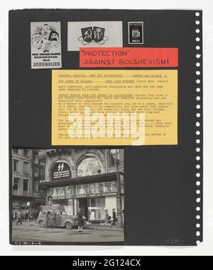 Propagande allemande; livre de photo et de collage « The Hidden Camera ». Ci-dessus: Trois copies de la propagande anti-juive / bolchevique images. Ci-dessous: Photo d'un des bureaux de la SS où les Hollandais peuvent s'inscrire pour la SS de Waffen. : SS Ersatzkommando Niederlande. Nebenstelle Amsterdam Banque D'Images
