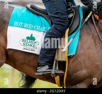 Elmont, NY, États-Unis. 4 juin 2021. 4 juin 2021 : des exercices Hot Rod Charlie en préparation aux enjeux de Belmont vendredi au festival Belmont Stakes à Belmont Park à Elmont, New York. Scott Serio/Eclipse Sportswire/CSM/Alamy Live News Banque D'Images