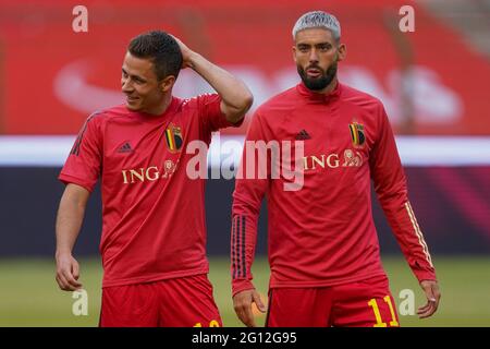 BRUXELLES, BELGIQUE - JUIN 3: Thorgan Hazard of Belgium et Yannick Carrasco of Belgium lors du match international amical entre la Belgique et Greec Banque D'Images