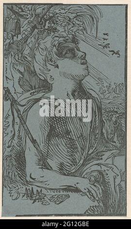 Jean-Baptiste dans le désert. Jean-Baptiste, dans la moitié, par un arbre. Pour lui une sauterelle et un nid d'abeille. À côté de lui un agneau. Banque D'Images