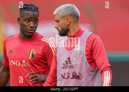 BRUXELLES, BELGIQUE - JUIN 3 : Michy Batshuayi de Belgique et Yannick Carrasco de Belgique lors du match international amical entre la Belgique et Gree Banque D'Images