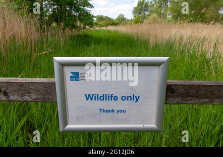 Panneau animaux sauvages uniquement RSPB Banque D'Images