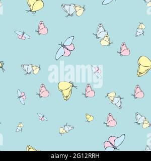 Motif papillon transparent sur fond vert pastel vectoriel. Papillons. Arrière-plan sans couture Illustration de Vecteur