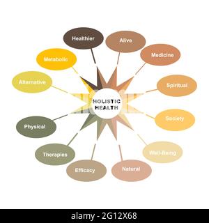 Concept de diagramme avec texte et mots-clés holistiques de santé. EPS 10 isolé sur fond blanc Illustration de Vecteur