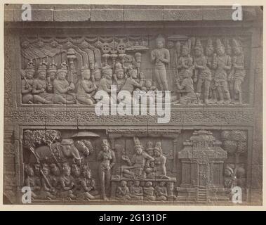 Bas Réliof dans le mur sur le côté nord du Borobudur; Ditto 2nd Go. Dont la partie supérieure racontait une histoire de Bouddha à Lalitavistara. Banque D'Images