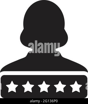 Icône de crédit social 5 étoiles vecteur de notation femelle utilisateur profil personne avatar symbole pour dans une illustration de pictogramme de glyphe Illustration de Vecteur
