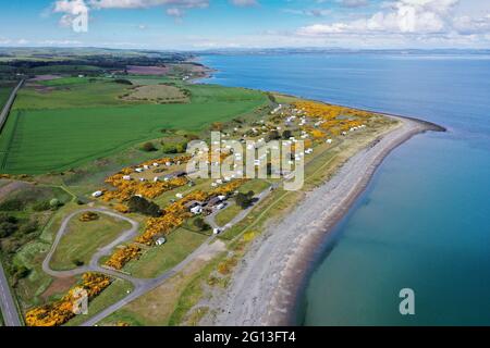 Vue aérienne de drone de la baie de la Nouvelle-Angleterre Caravan et camping-car Club Galloway Banque D'Images