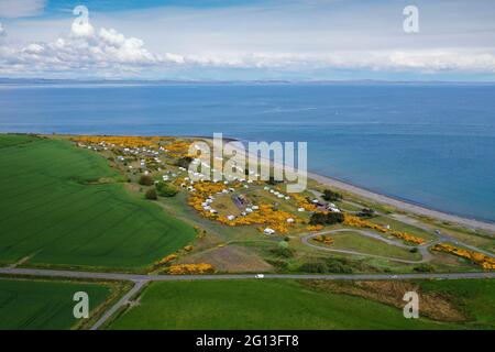 Vue aérienne de drone de la baie de la Nouvelle-Angleterre Caravan et camping-car Club Galloway Banque D'Images