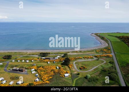 Vue aérienne de drone de la baie de la Nouvelle-Angleterre Caravan et camping-car Club Galloway Banque D'Images