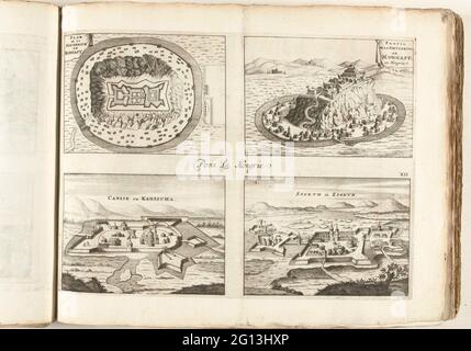 Faces sur Munkács, Kanischa et Sziget, ca. 1702; Pons la Honoré / Mongast / Canise ou Kanischa / Sigeth ou Zigeth; les Forces de l'Europe, Asie, Afrique et Amérique, ou Description des principes vides avec leurs fortifications. Dessignées par LES MEILLEURS ingénieurs, fête privée celles qui sont sous la domination de la France (...) Et des commandes des plusieurs Superbes Edifes. Feuille à quatre visages sur les villes d'Europe de l'est. Carte et face à la forteresse Munkács ou mongers (Mukachevo) à Boven-Hongrie, l'Ukraine actuelle et deux faces sur Kanischa et Sziget. Plaque n° 113 sur l'illustration de la Banque D'Images