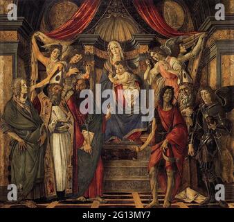 Sandro Botticelli - enfant vierge quatre Anges six Saints 1488 Banque D'Images