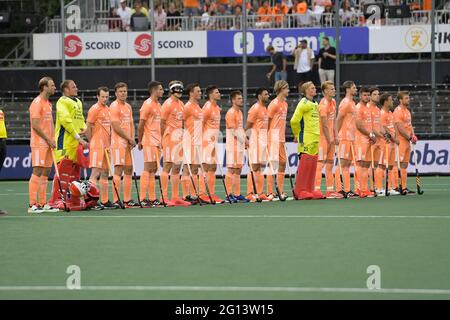 Amstelveen, pays-Bas. 04e juin 2021. L'équipe des pays-Bas lors du match des championnats de hockey Euro entre Nederland et Frankrijk au Wagener Stadion le 4 juin 2021 à Amstelveen, pays-Bas (photo de Gerrit van Keulen/Orange Pictures) Credit: Orange pics BV/Alay Live News Banque D'Images