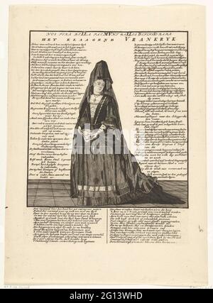 Madame la Maintenon comme la France plaignante, 1706; la plainte Vrankryk; Royal Almanach de 1701 / 't Lusthof de Momus. Madame la Maintenon comme la France plaignante, debout à pieds, habillée de veuve, 1706. Avec deux versets en néerlandais dans la plaque dans la légende et de chaque côté de la figure. Partie d'une série de 19 dessins animés sur les Français et les alliés de l'an 1706. Banque D'Images