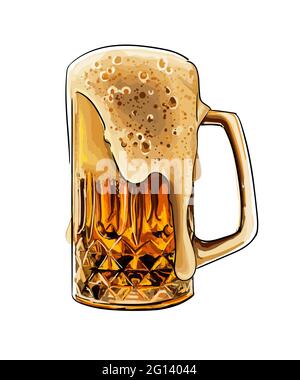 Tasse à bière, verre à bière avec dessin couleur mousse, réaliste. Illustration vectorielle des peintures Illustration de Vecteur