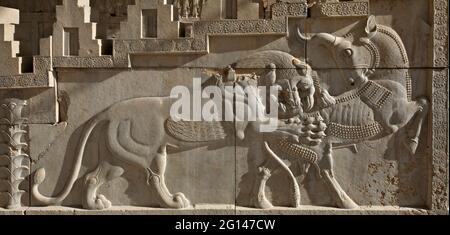 Vestiges de l'ancienne ville perse de Persepolis près de Shiraz, Iran Banque D'Images