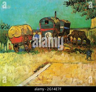 Vincent Van Gogh - les gitans de campement avec les Caravans 1888 Banque D'Images