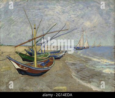 Vincent Van Gogh - Bateaux de pêche sur la plage aux Saintes Maries de la Mer Banque D'Images