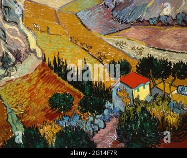 Vincent Van Gogh - Paysage avec Maison et Plowman Banque D'Images