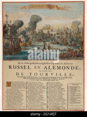 Bataille maritime à Cape la Hogue, 1692; la flotte française détruit par les flottes de l'Angleterre et de l'État; Sur la bataille de la mer DE L'AULNE-Mammed entre les Admiraals Russel et Aldemode, contre l'amiral français le Tourville, avec la division des flottes françaises, par celle du Grand Britanjen et des différents pays-Bas; Accident dans le canal, entre Fecamp et Barfleur, les 29, 30 et 31 mai 1691, et se poursuit en juin 1692. Bataille en mer au Cap la Hogue où les Français parmi Admiraal de Tourville ont été battus par la flotte combinée de l'Angleterre et de la Hollande en dessous de l'Admiralen Russel et Almonde, Banque D'Images