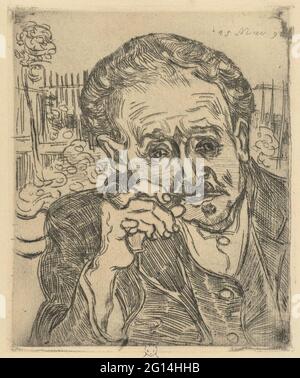 Portrait ou Dr Gachet. Portrait du docteur Paul Ferdinand Gachet, pipe à fumer. Produit à la maison du Dr Gachet, peu après l'arrivée de Van Gogh à Auvers le 20 mai 1890. La seule gravure qu'il ait jamais faite. Banque D'Images