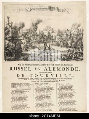 Bataille maritime à Cape la Hogue, 1692; la flotte française détruit par les flottes de l'Angleterre et de l'État; Sur la bataille de la mer DE L'AULNE-Mammed entre les Admiraals Russel et Aldemode, contre l'amiral français le Tourville, avec la division des flottes françaises, par celle du Grand Britanjen et des différents pays-Bas; Accident dans le canal, entre Fecamp et Barfleur, les 29, 30 et 31 mai 1691, et se poursuit en juin 1692. Bataille en mer au Cap la Hogue où les Français parmi Admiraal de Tourville ont été battus par la flotte combinée de l'Angleterre et de la Hollande en dessous de l'Admiralen Russel et Almonde, Banque D'Images