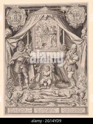 Allégorie sur la mort et la transience de la vie. Dans une tente ronde, il y a des bulles putto à souffler ('gay bulla' - 'man est une bulle' - se tient sur le bord de la niche dans laquelle il est), flanquée d'un empereur et d'un ouvrier de pays. Au-dessus du putto une représentation du dernier jugement. Au-dessus de gauche une cartouche avec une représentation ronde de la chute; en haut à droite une cartouche avec une représentation ronde de la crucifixion. Au premier plan, il y a deux cadavres (l'empereur et le fermier, selon la couronne cassée extrême avant gauche et le rasage en corsé devant le dessus). Sur la gauche en avant Banque D'Images