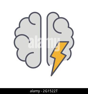 Icône ligne de remue-méninges. Logo d'innovation Lightning in Brain. Illustration vectorielle Illustration de Vecteur