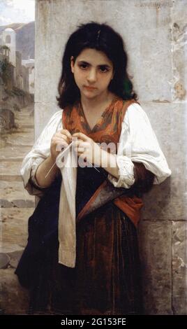 William-Adolphe Bouguereau (1825-1905) - Little Knitter 1879 Banque D'Images