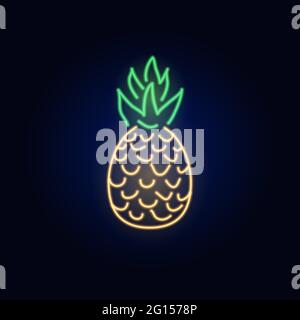 Ananas au néon. Panneau et icône. Plantes tropicales, palmiers et feuilles. Ensemble de panneaux lumineux de nuit, banderole lumineuse. Logo été. Modifiable Illustration de Vecteur