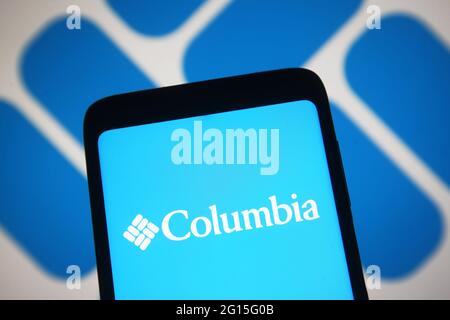 Ukraine. 04e juin 2021. Sur cette photo, le logo Columbia Sportswear apparaît sur l'écran d'un smartphone. (Photo de Pavlo Gonchar/SOPA Images/Sipa USA) crédit: SIPA USA/Alay Live News Banque D'Images