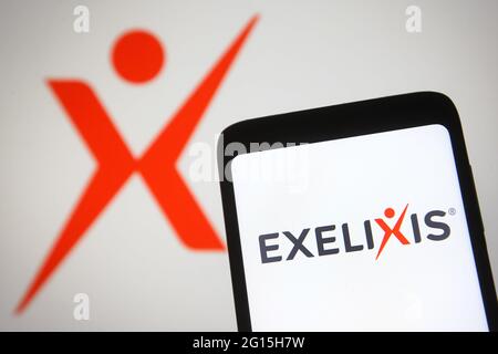 Ukraine. 04e juin 2021. Dans cette illustration, le logo Exelixis apparaît sur un écran de smartphone et de pc. Crédit : SOPA Images Limited/Alamy Live News Banque D'Images