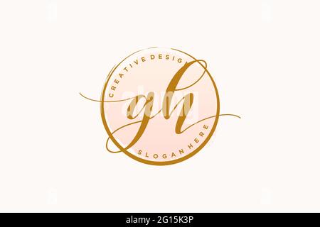 GH écriture logo avec cercle modèle de vecteur signature, mariage, mode, floral et botanique avec modèle créatif. Illustration de Vecteur