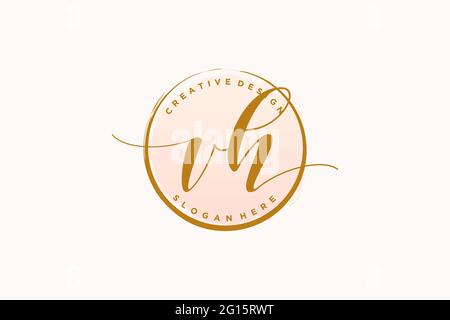 Logo VH écriture manuscrite avec modèle circulaire signature vectorielle, mariage, mode, floral et botanique avec modèle créatif. Illustration de Vecteur