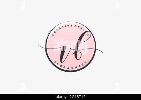 Logo VF d'écriture manuscrite avec signature vectorielle de modèle de cercle, mariage, mode, floral et botanique avec modèle créatif. Illustration de Vecteur