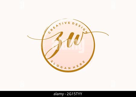 Logo écriture ZW avec signature vectorielle de modèle de cercle, mariage, mode, floral et botanique avec modèle créatif. Illustration de Vecteur