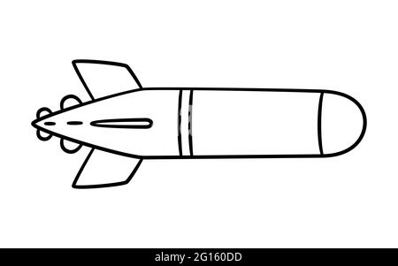 Icône torpille dessinée à la main. Les enfants dessinant un missile. Illustration vectorielle de style doodle sur fond blanc Illustration de Vecteur