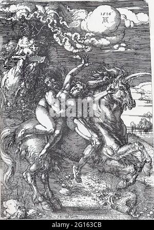 Albrecht Dürer - Abduction Proserpine Unicorn 1516 Banque D'Images