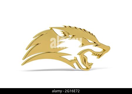 Golden 3d Wolf Icon isolé sur fond blanc - rendu 3d Banque D'Images