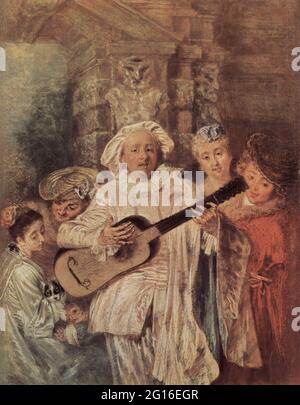 Antoine Watteau - Mezzetin S famille C 1717 Banque D'Images