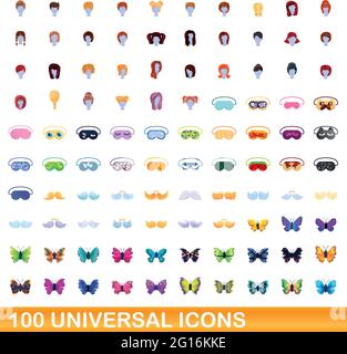 100 icônes universelles set. Cartoon illustration de 100 icônes universelles vector set isolé sur fond blanc Illustration de Vecteur