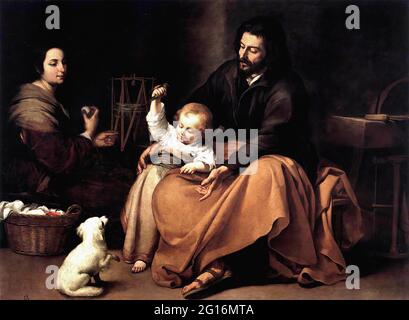 Bartolomé Esteban Murillo - Sainte famille avec petit oiseau C 1650 Banque D'Images