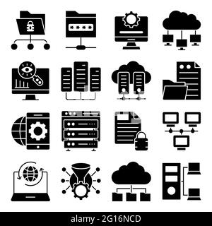 Pack d'icônes solides de données et de matériel Illustration de Vecteur