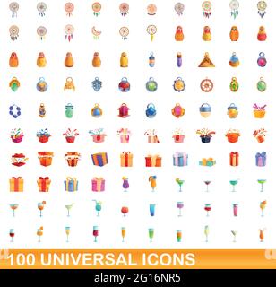 100 icônes universelles set. Cartoon illustration de 100 icônes universelles vector set isolé sur fond blanc Illustration de Vecteur