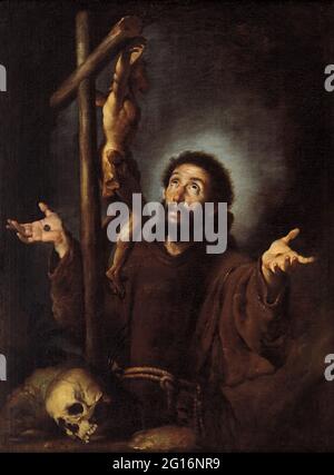 Bernardo Strozzi - St François d'assise adorant le Crucifix Banque D'Images