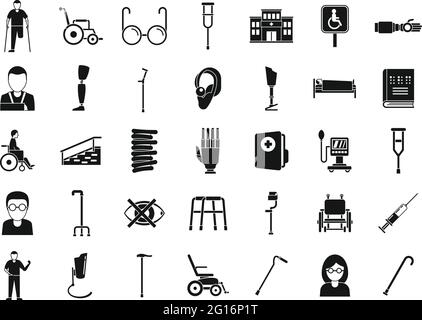 Ensemble d'icônes de médecine pour handicapés, style simple Illustration de Vecteur
